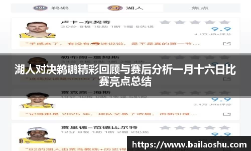 湖人对决鹈鹕精彩回顾与赛后分析一月十六日比赛亮点总结